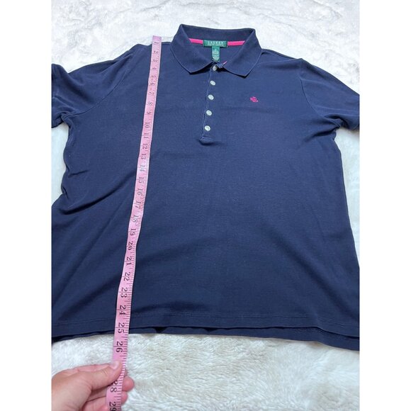 Lauren Ralph Lauren 1X Navy Polo Shirt Womens Short Sleeve Cotton Logo Embroider - Picture 6 of 6